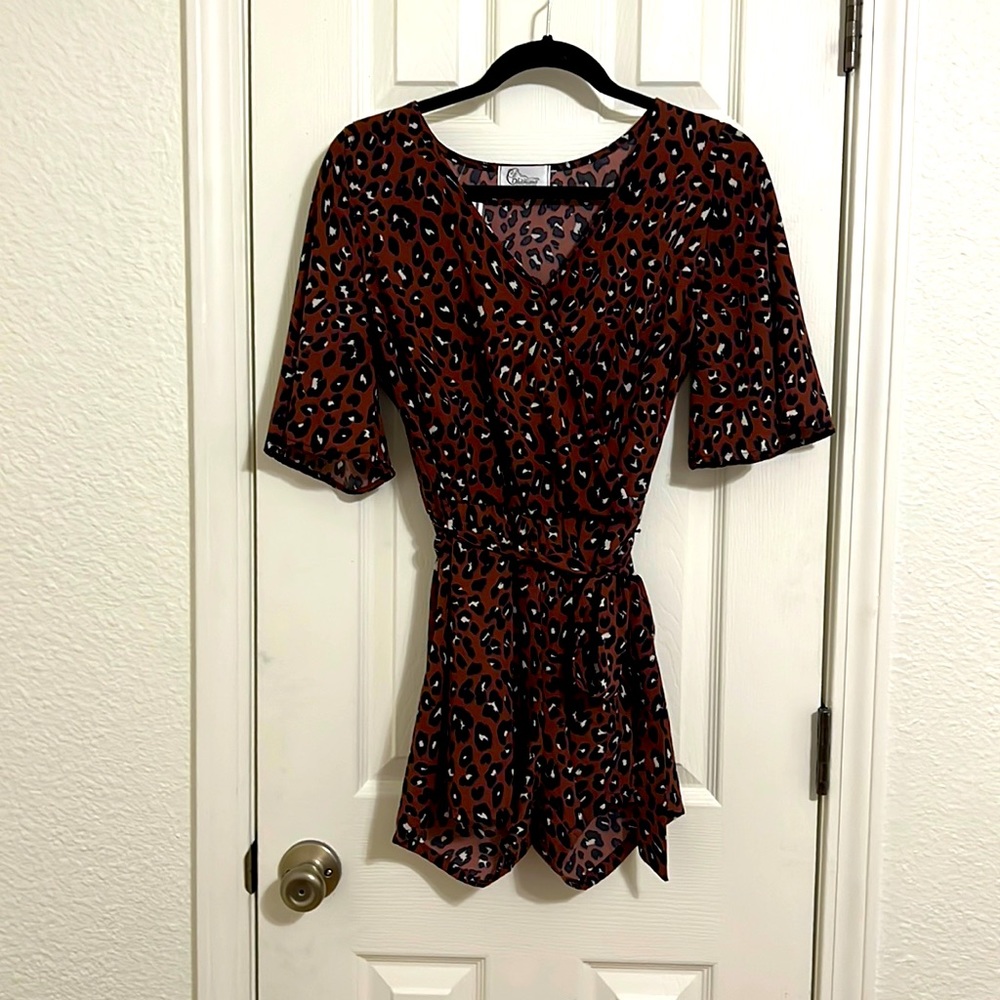 NWT-Romper with front tier wrap-Fall Cheetah-Small
